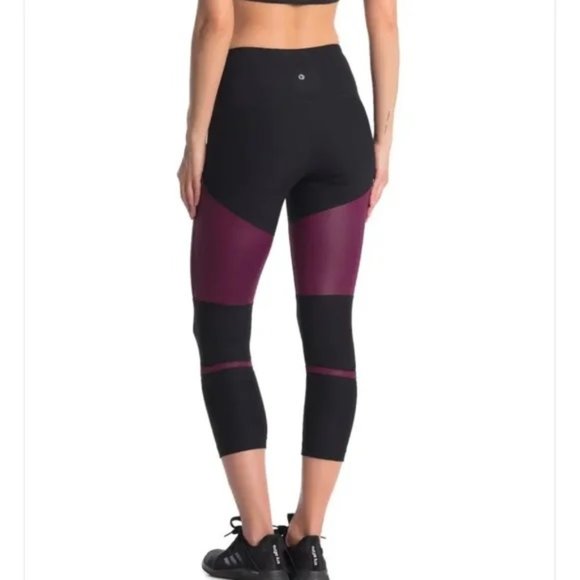 90 Degree By Reflex Pants - 90 Degree BY Reflex Ruby Shade Burgundy Black Colorblock High Waist Leggings S